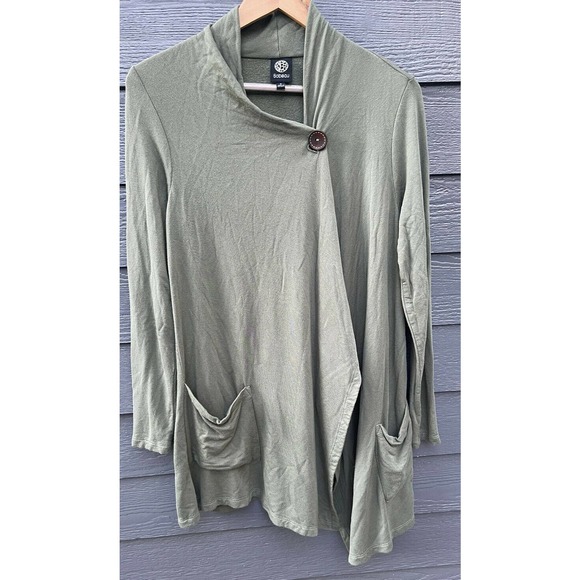 bobeau Sweaters - Bobeau Open Front One Button Sweatshirt Sweater Size Small Olive Green Pockets